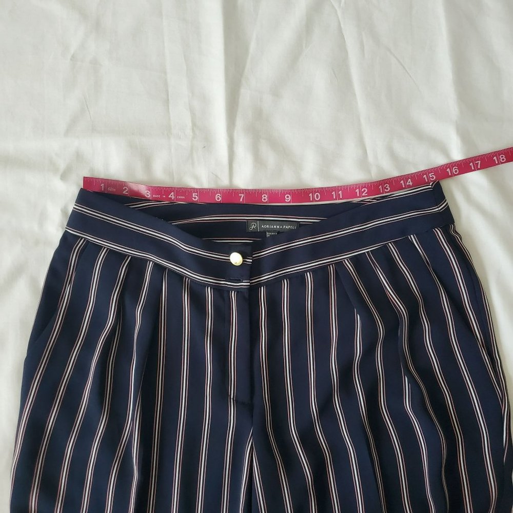 Adrianna Papell Navy Blue Vertical Stripes Pleated Front Dress Pants Size 8 - Picture 9 of 14